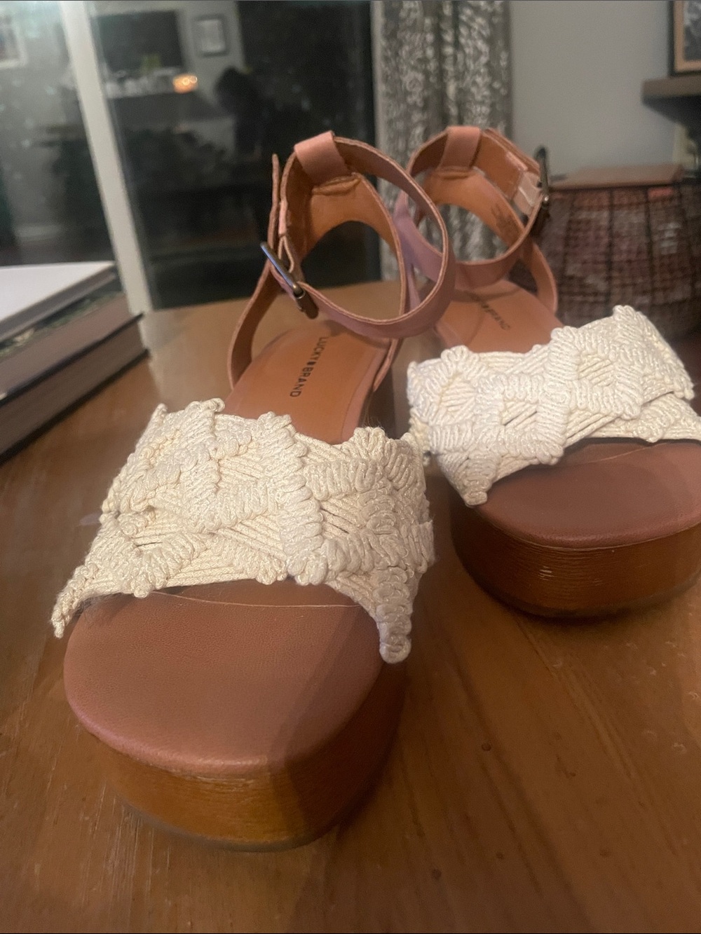 Lucky Cream Macramé Platform Sandals with Tan Platform